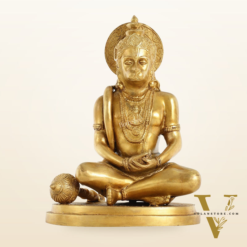 Superfine Brass Hanuman in Meditation Statue - 12.5 Inch