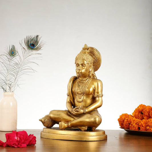 Superfine Brass Hanuman in Meditation Statue - 12.5 Inch