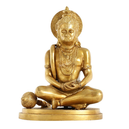 Superfine Brass Hanuman in Meditation Statue - 12.5 Inch