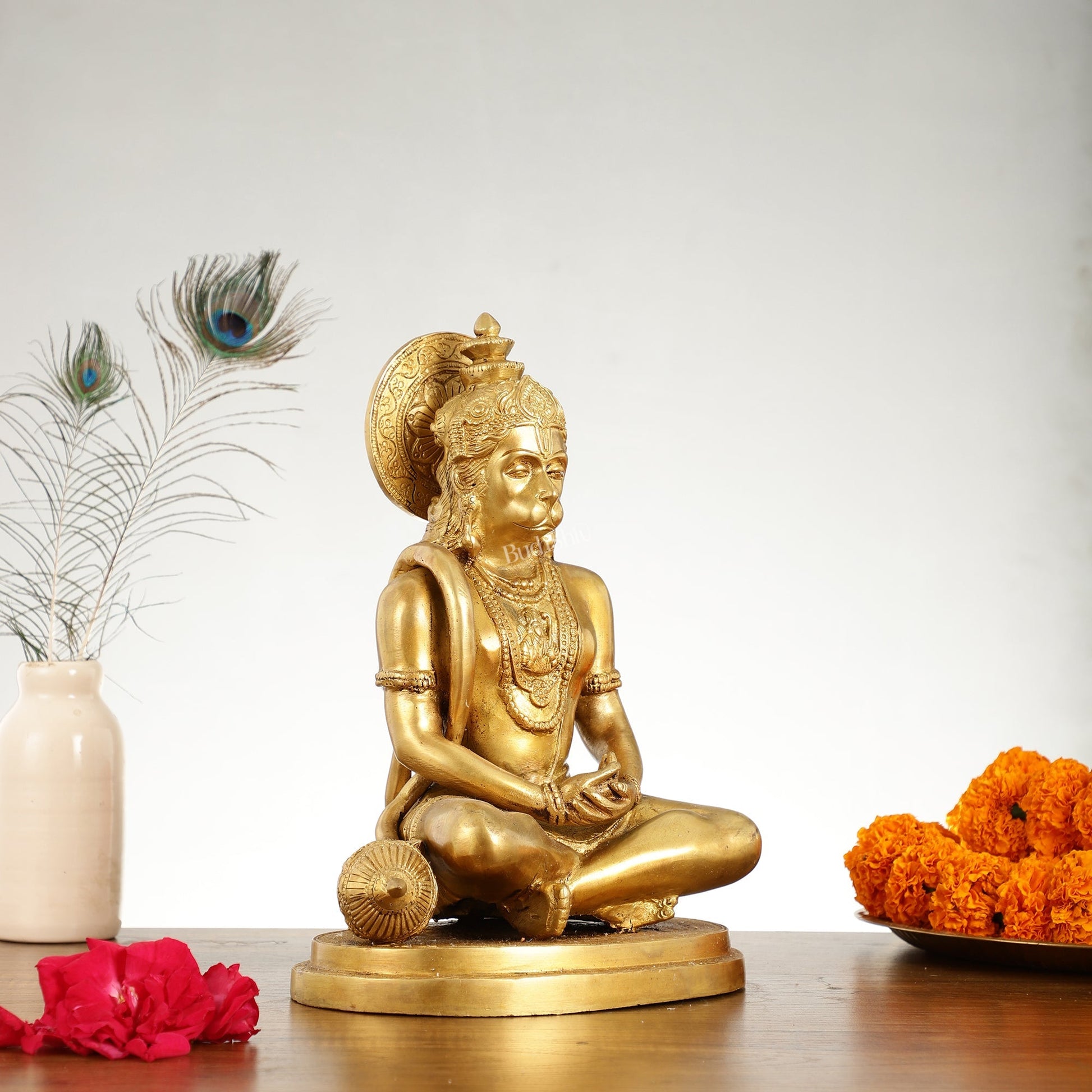 Superfine Brass Hanuman in Meditation Statue - 12.5 Inch