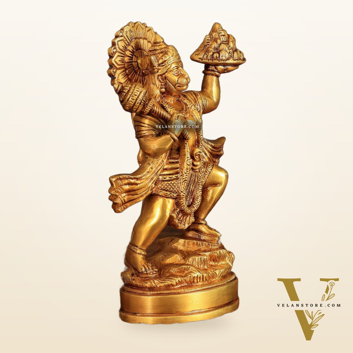 Superfine Brass Idol of Lord Hanuman with Sanjeevani Mountain 10 inch
