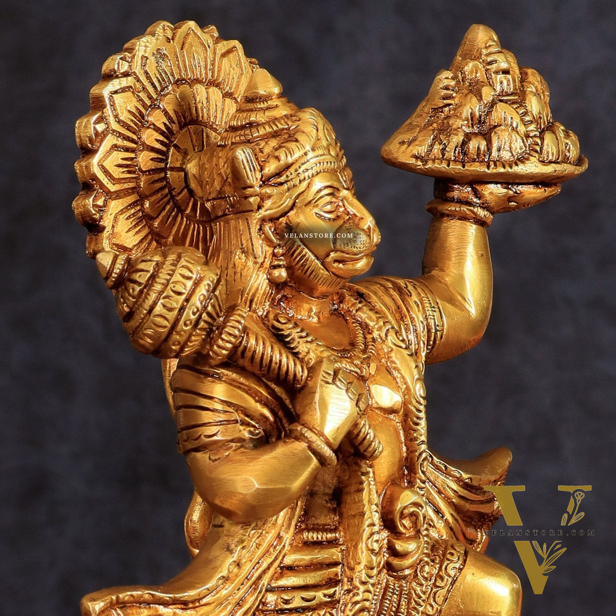 Superfine Brass Idol of Lord Hanuman with Sanjeevani Mountain 10 inch