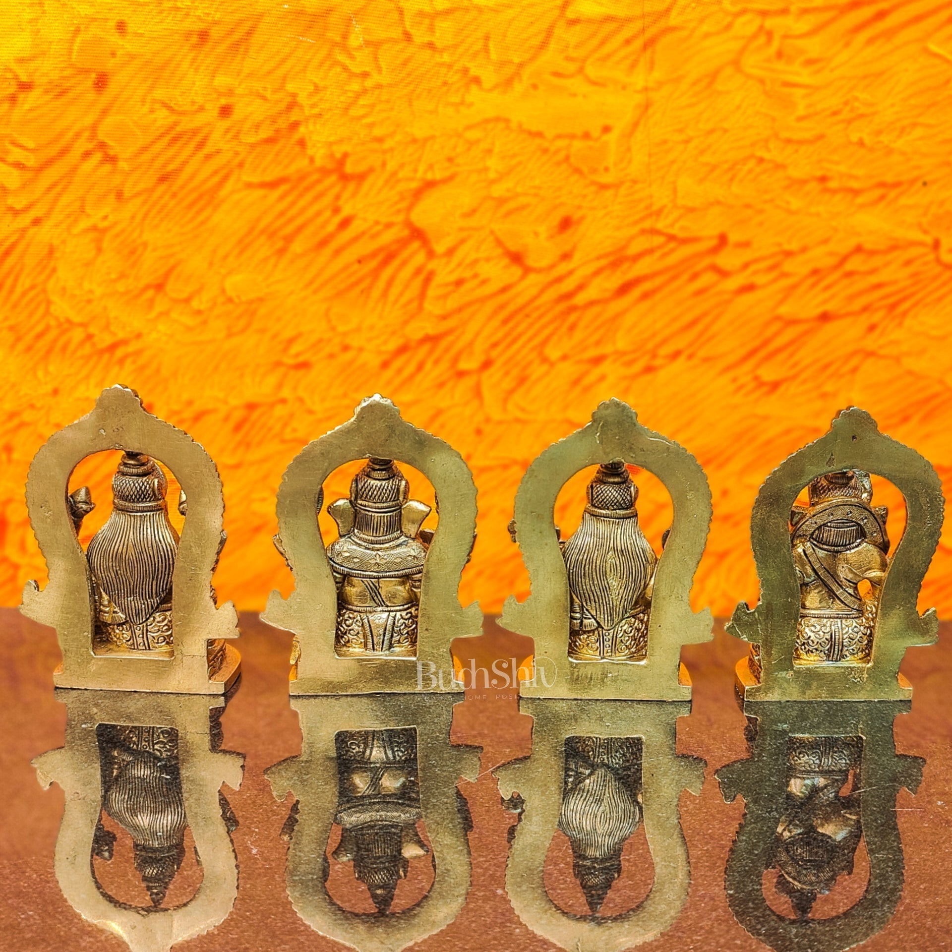Superfine Brass Idols Set - Ganesha, Kubera, Lakshmi, Saraswati | 4.5" Height | Pooja Temple Decor