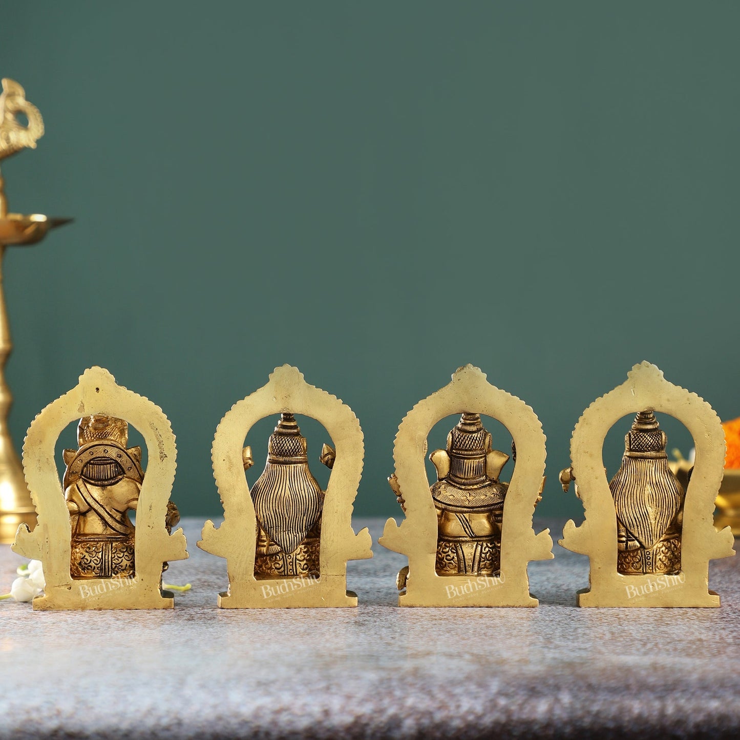 Superfine Brass Idols Set - Ganesha, Kubera, Lakshmi, Saraswati | 4.5" Height | Pooja Temple Decor
