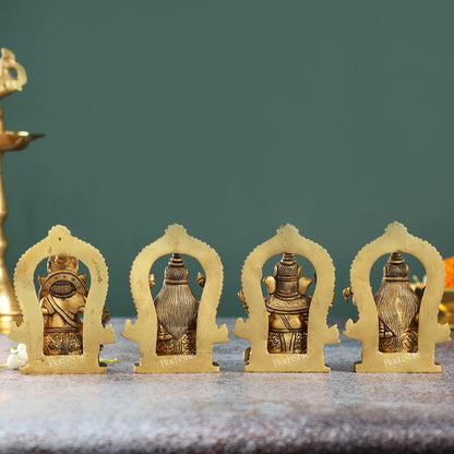 Superfine Brass Idols Set - Ganesha, Kubera, Lakshmi, Saraswati | 4.5" Height | Pooja Temple Decor