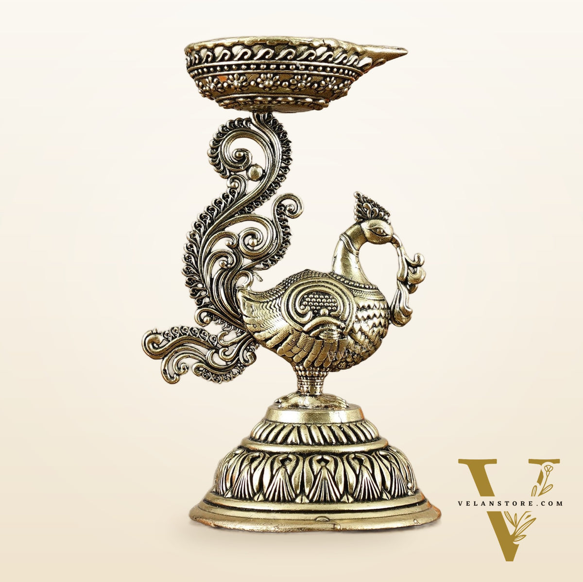 Superfine Brass Intricate Peacock Diya Oil Lamp – 5 Inch (12.7 cm)