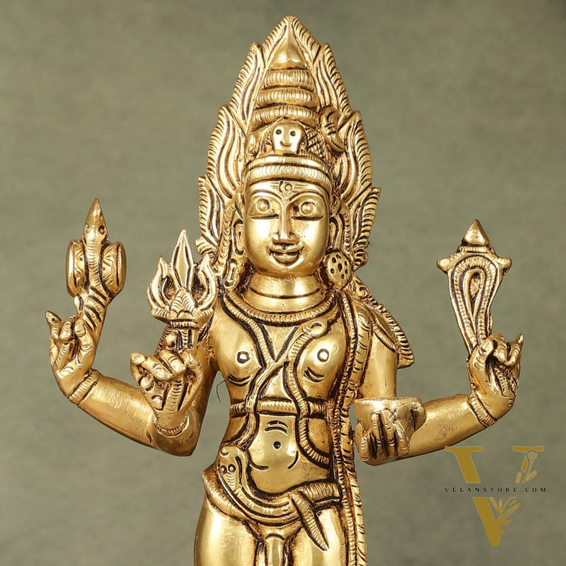 Superfine Brass Kaal Bhairava Bhairo Baba Idol with Dog 12 inch