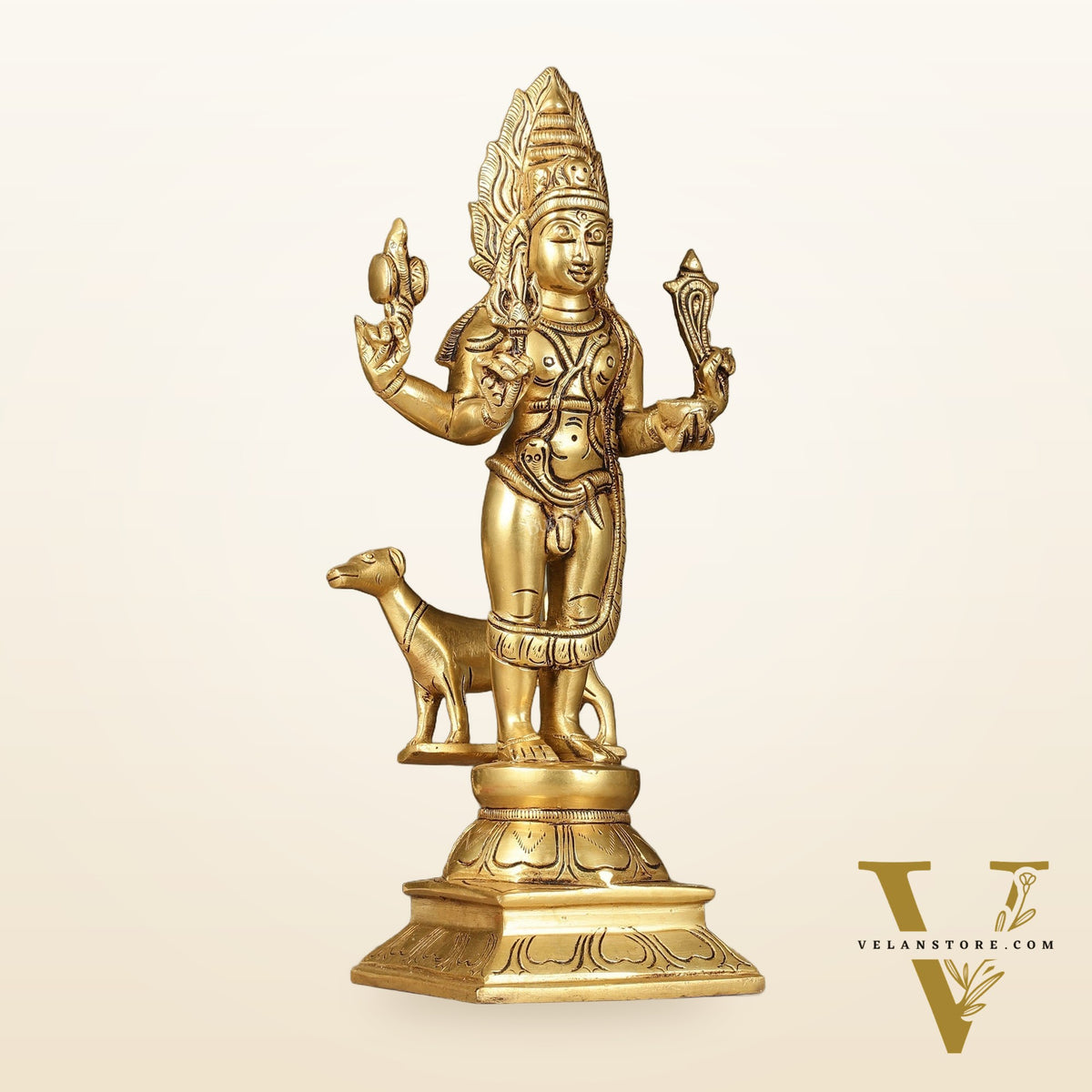 Superfine Brass Kaal Bhairava Bhairo Baba Idol with Dog 12 inch