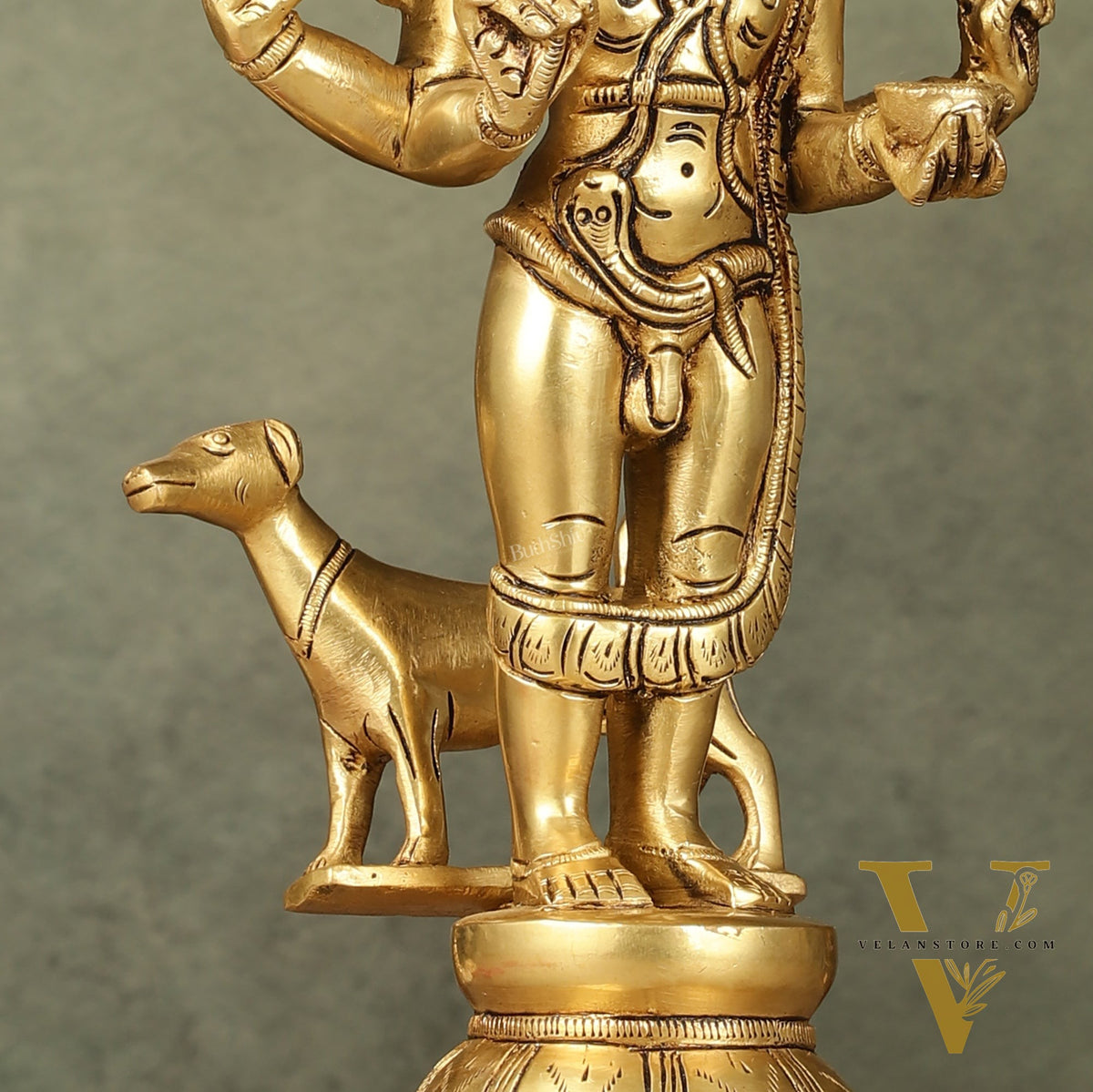 Superfine Brass Kaal Bhairava Bhairo Baba Idol with Dog 12 inch