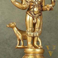 Superfine Brass Kaal Bhairava Bhairo Baba Idol with Dog 12 inch