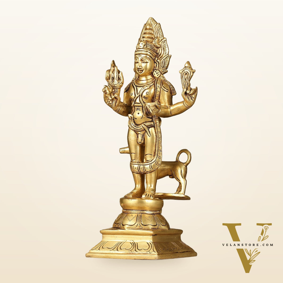 Superfine Brass Kaal Bhairava Bhairo Baba Idol with Dog 12 inch