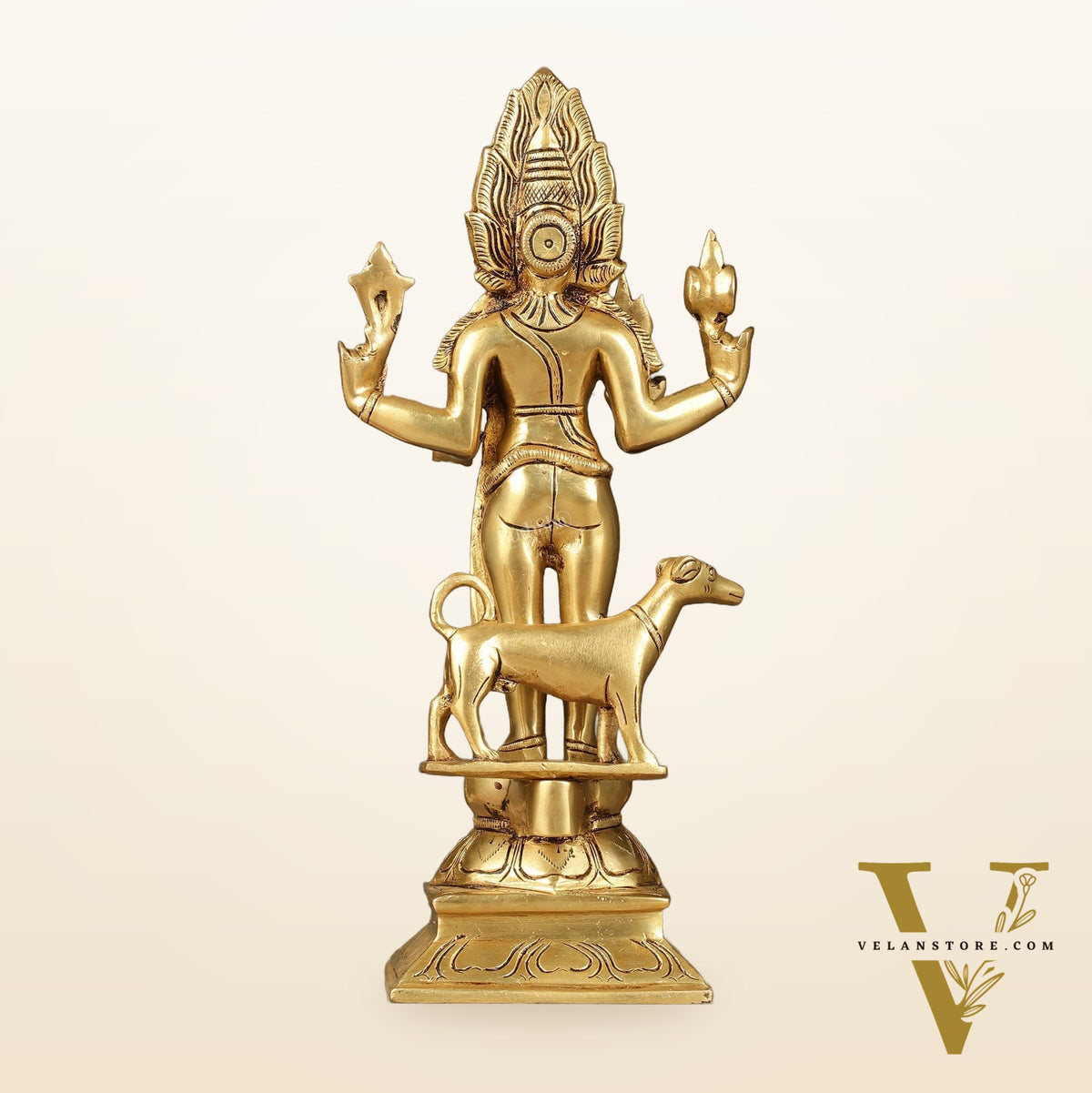 Superfine Brass Kaal Bhairava Bhairo Baba Idol with Dog 12 inch