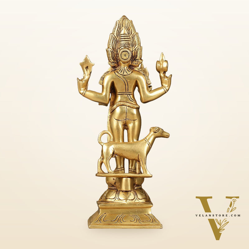 Superfine Brass Kaal Bhairava Bhairo Baba Idol with Dog 12 inch