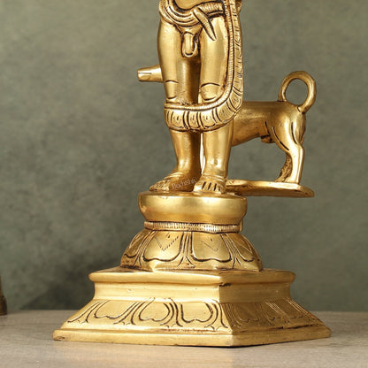 Superfine Brass Kaal Bhairava Bhairo Baba Idol with Dog 12 inch