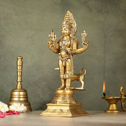 Superfine Brass Kaal Bhairava Bhairo Baba Idol with Dog 12 inch