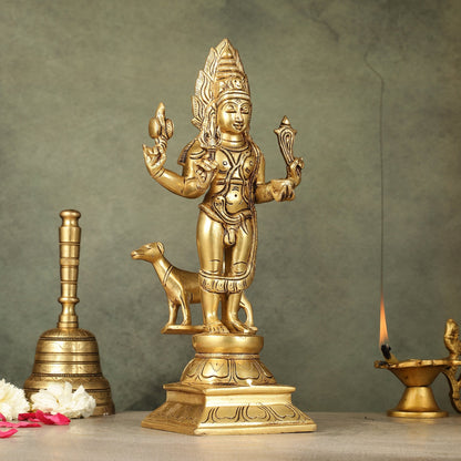 Superfine Brass Kaal Bhairava Bhairo Baba Idol with Dog 12 inch