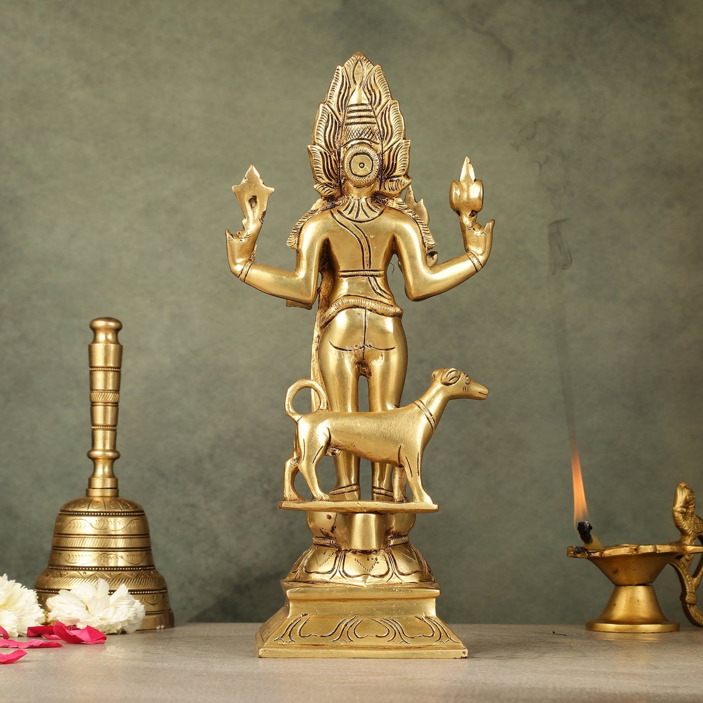 Superfine Brass Kaal Bhairava Bhairo Baba Idol with Dog 12 inch