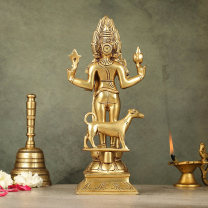 Superfine Brass Kaal Bhairava Bhairo Baba Idol with Dog 12 inch