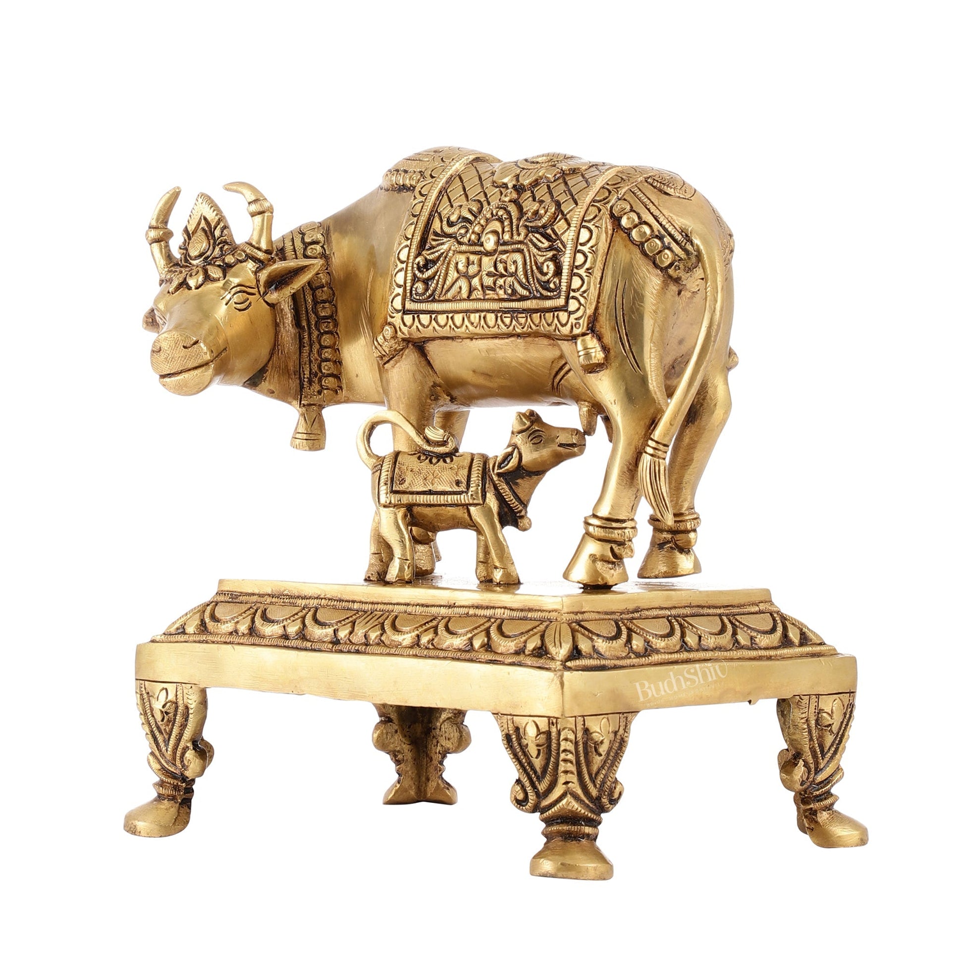Superfine Brass Kamdhenu Cow with Calf Idol | Divine Beauty | 8"