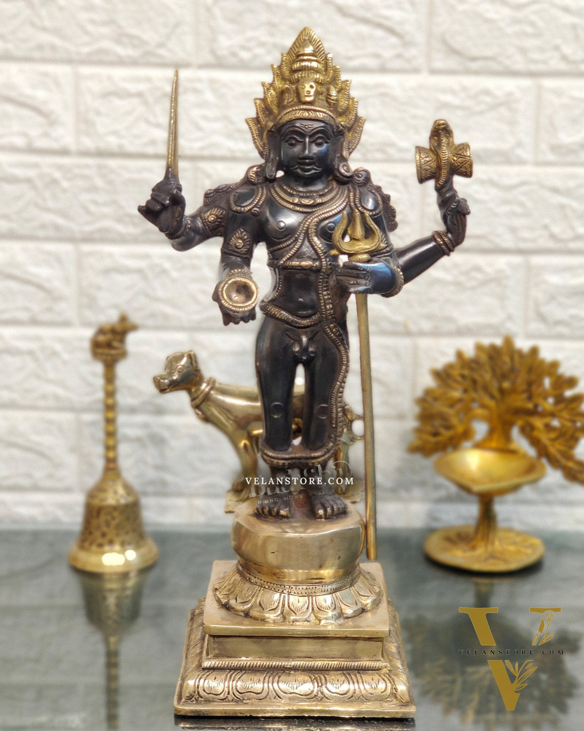 Superfine Brass Kala Bhairava Statue with Vahana Dog 18 inch
