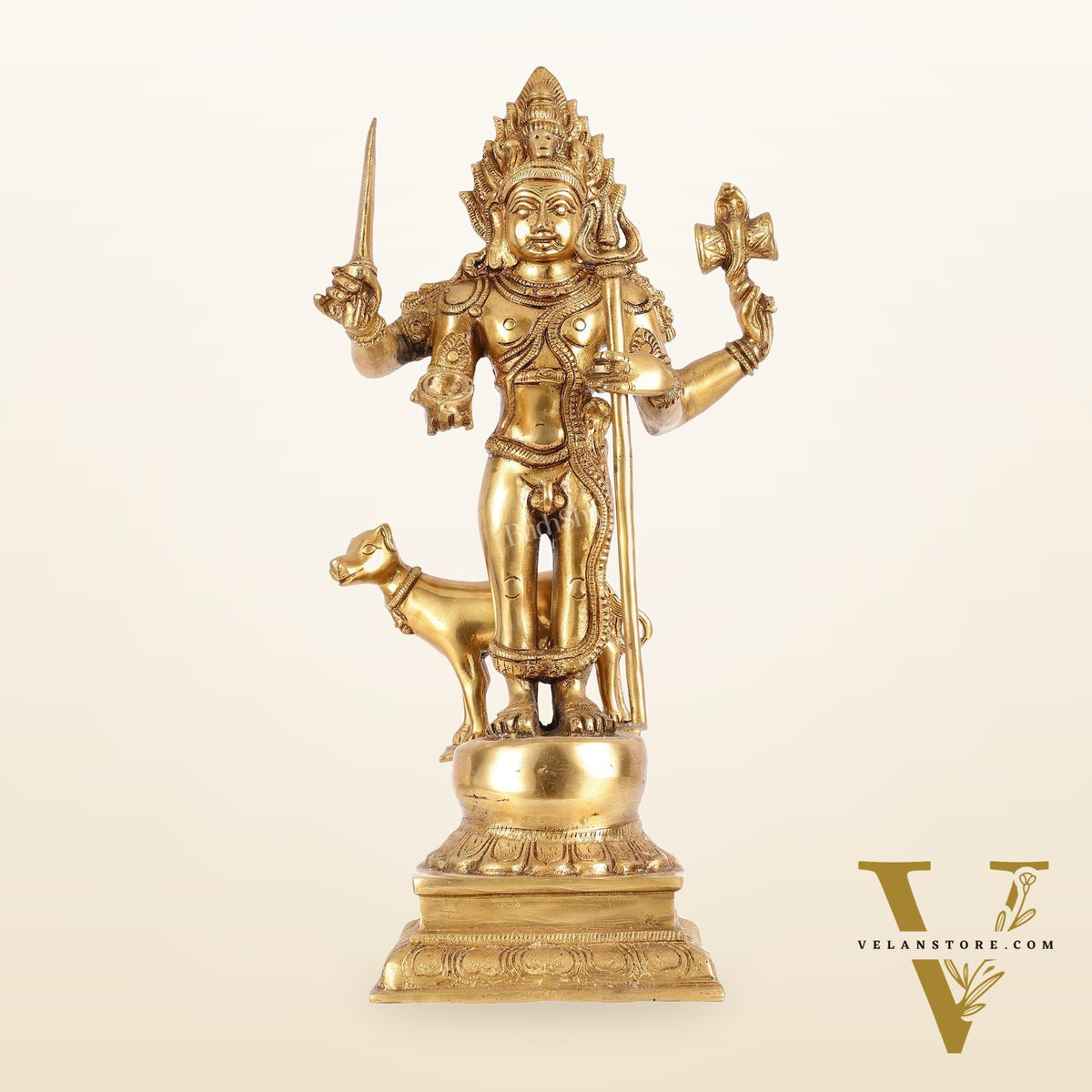 Superfine Brass Kala Bhairava Statue with Vahana Dog 18 inch