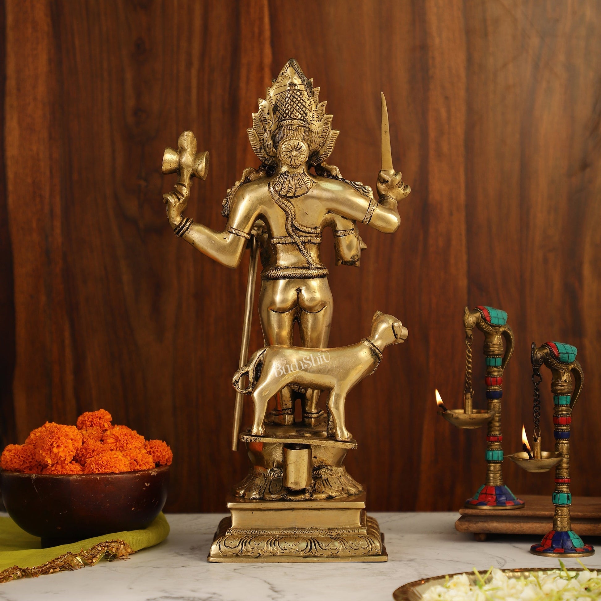Superfine Brass Kala Bhairava Statue with Vahana Dog 18 inch