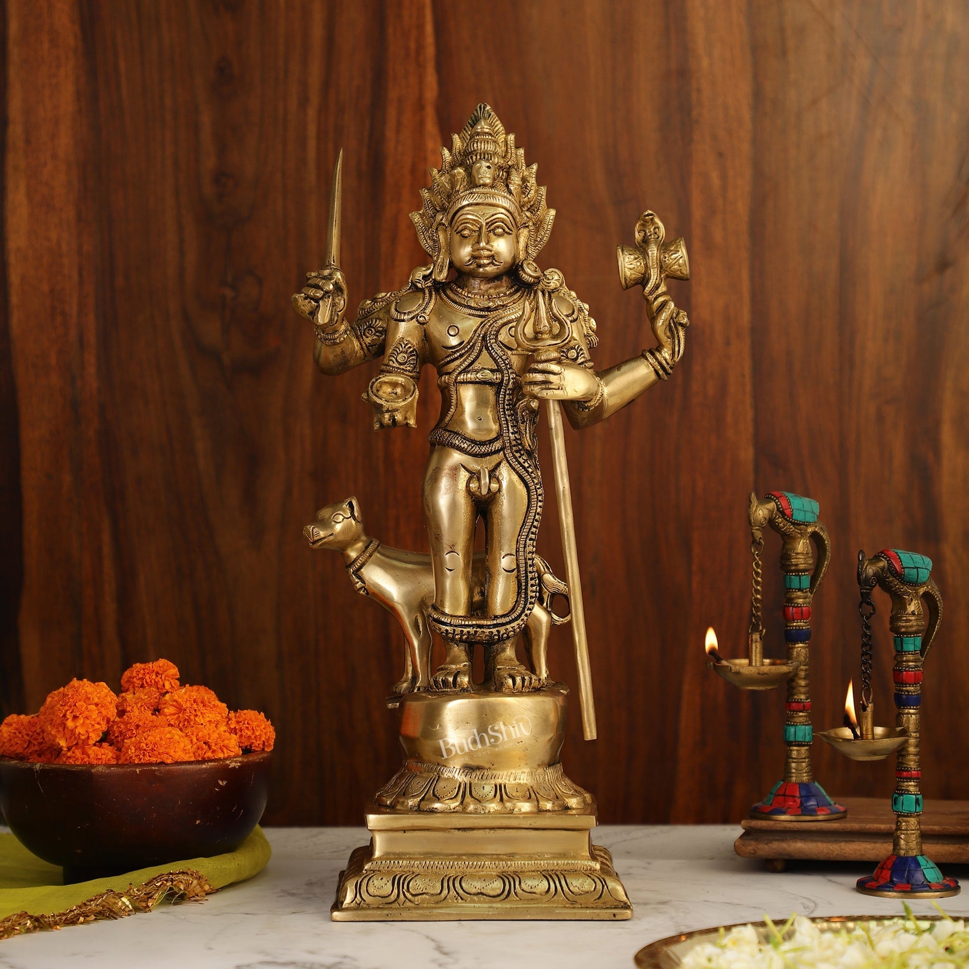 Superfine Brass Kala Bhairava Statue with Vahana Dog 18 inch
