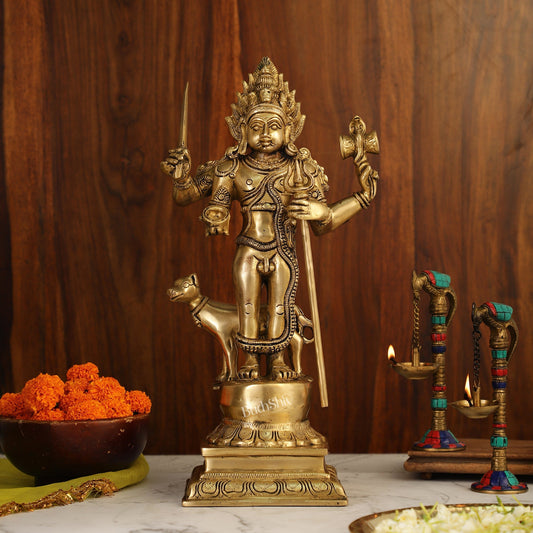 Superfine Brass Kala Bhairava Statue with Vahana Dog 18 inch