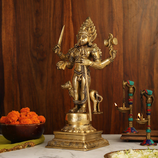 Superfine Brass Kala Bhairava Statue with Vahana Dog 18 inch