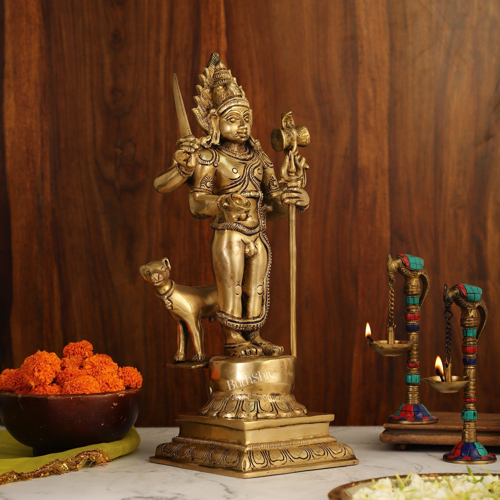 Superfine Brass Kala Bhairava Statue with Vahana Dog 18 inch
