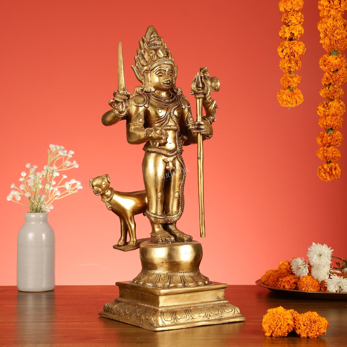 Superfine Brass Kala Bhairava Statue with Vahana Dog 18 inch