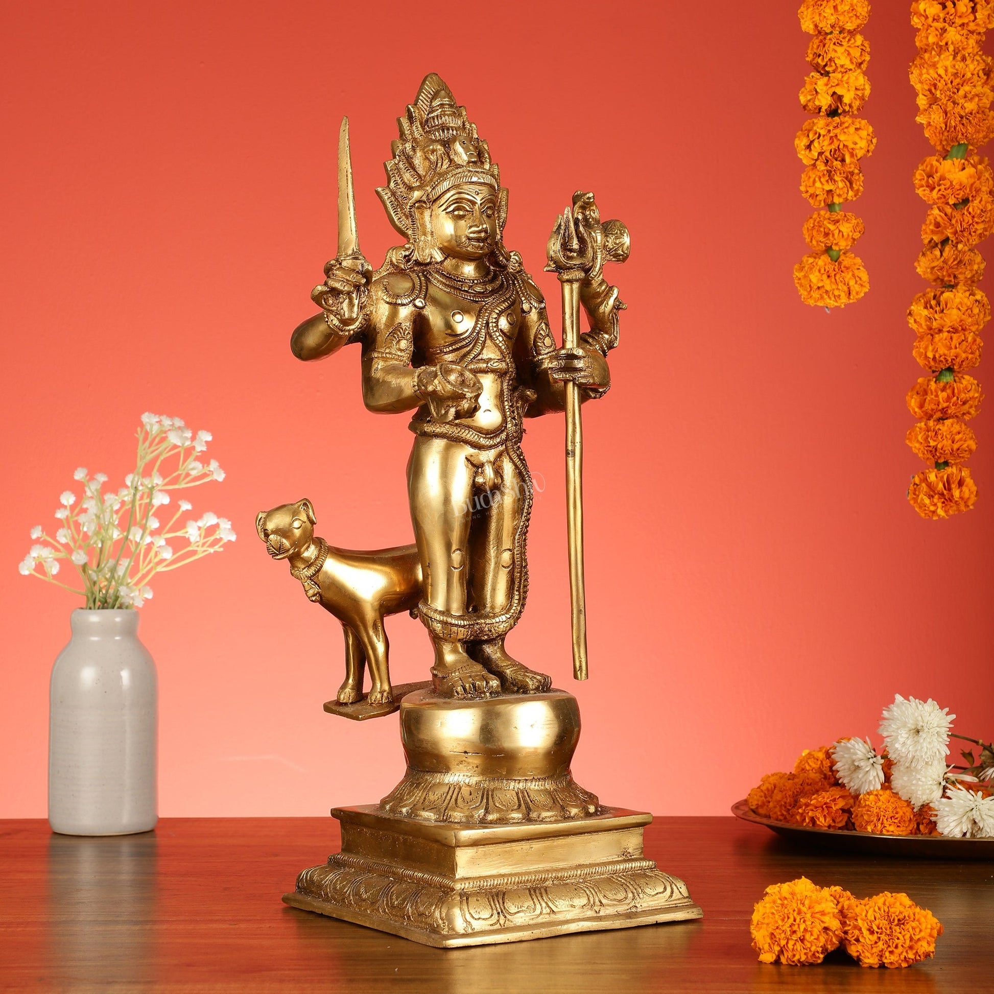 Superfine Brass Kala Bhairava Statue with Vahana Dog 18 inch