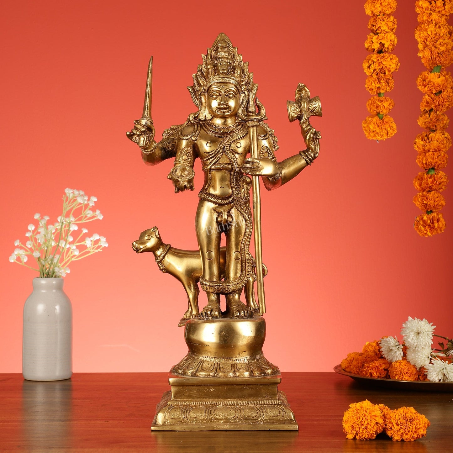 Superfine Brass Kala Bhairava Statue with Vahana Dog 18 inch