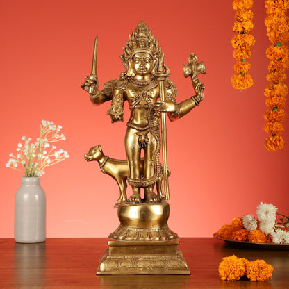 Superfine Brass Kala Bhairava Statue with Vahana Dog 18 inch