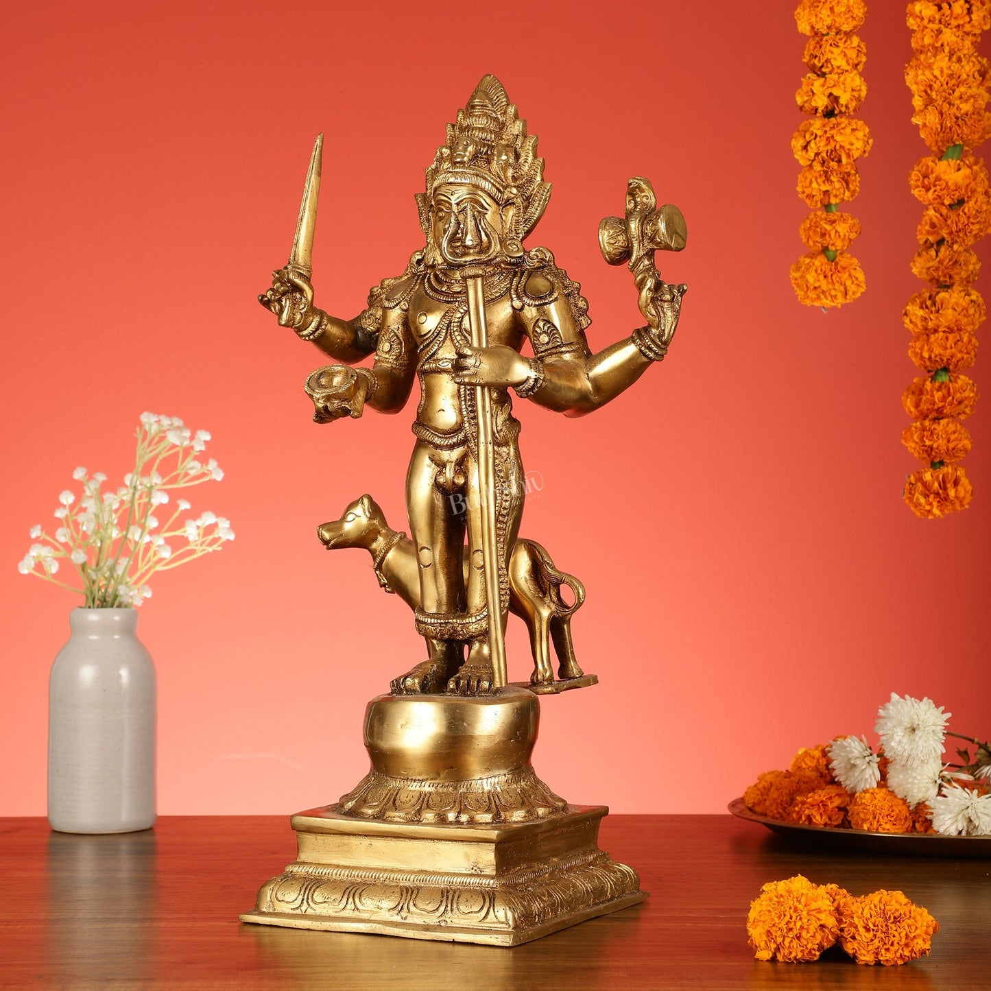 Superfine Brass Kala Bhairava Statue with Vahana Dog 18 inch