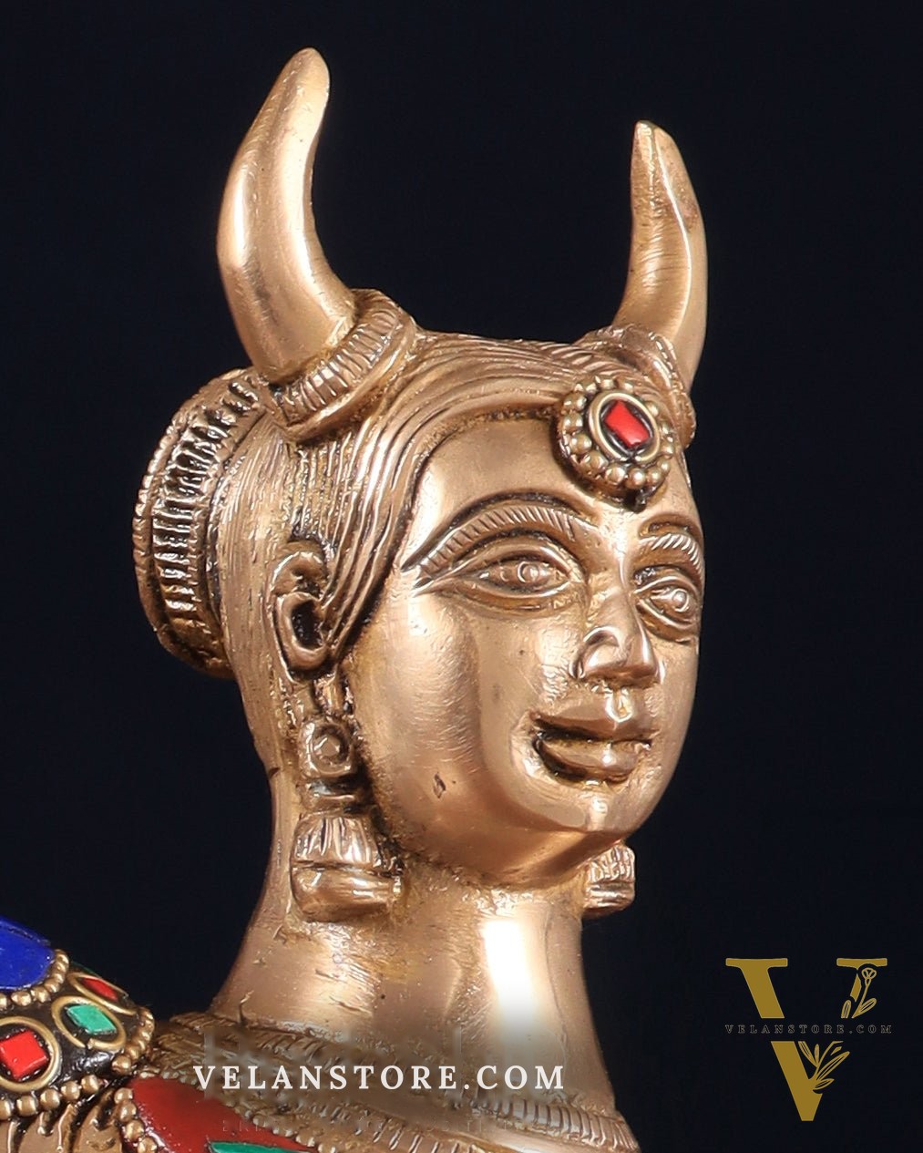 Superfine Brass Kamadhenu Cow with Calf Idol | Height 8.5 inch with stonework