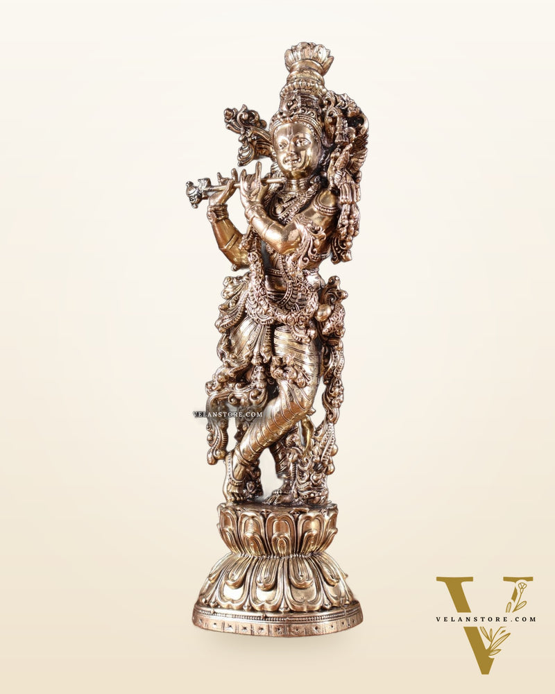 Superfine Brass Krishna Idol – 9.5” Height