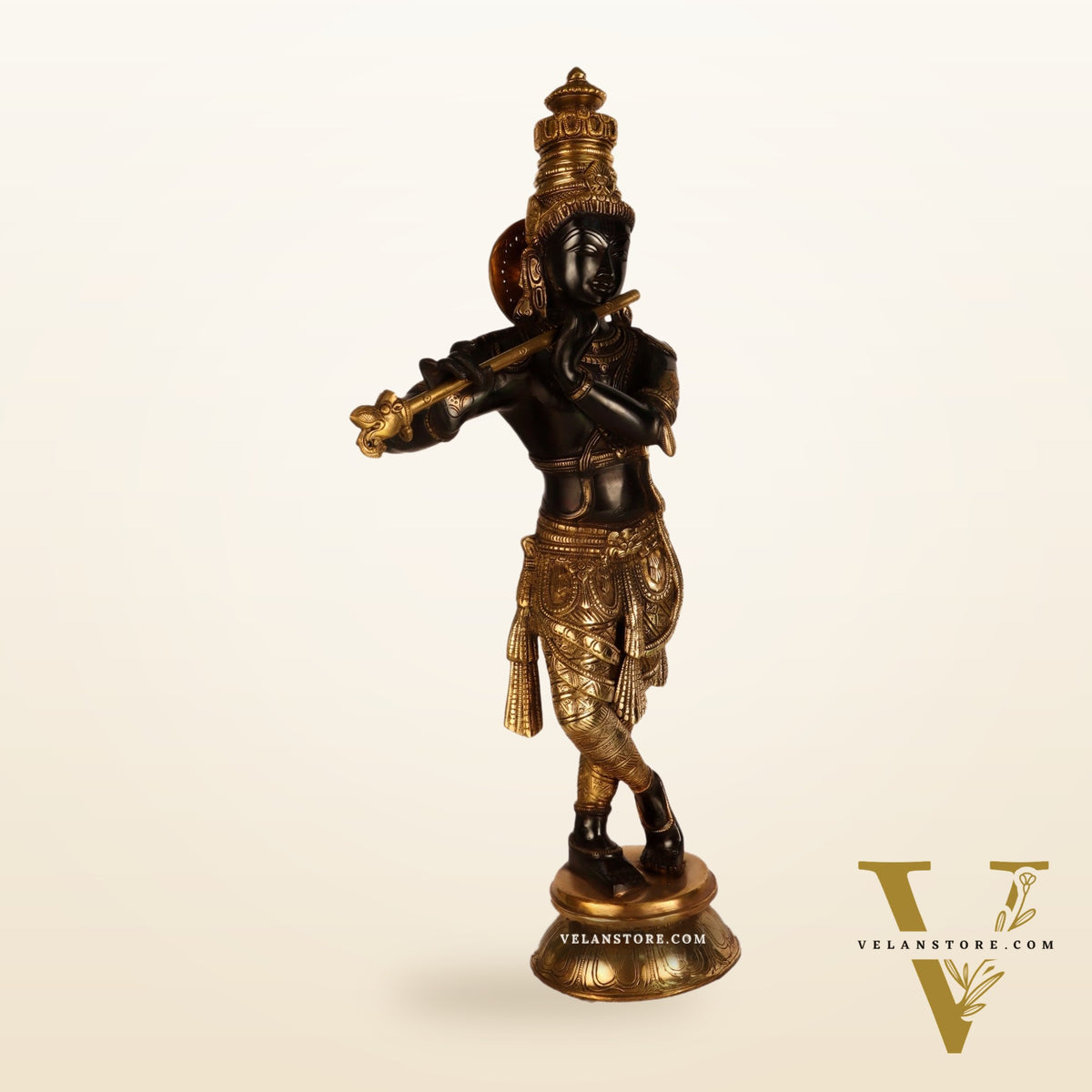 Superfine Brass Krishna Idol Black and Golden Finish |  23 Inch