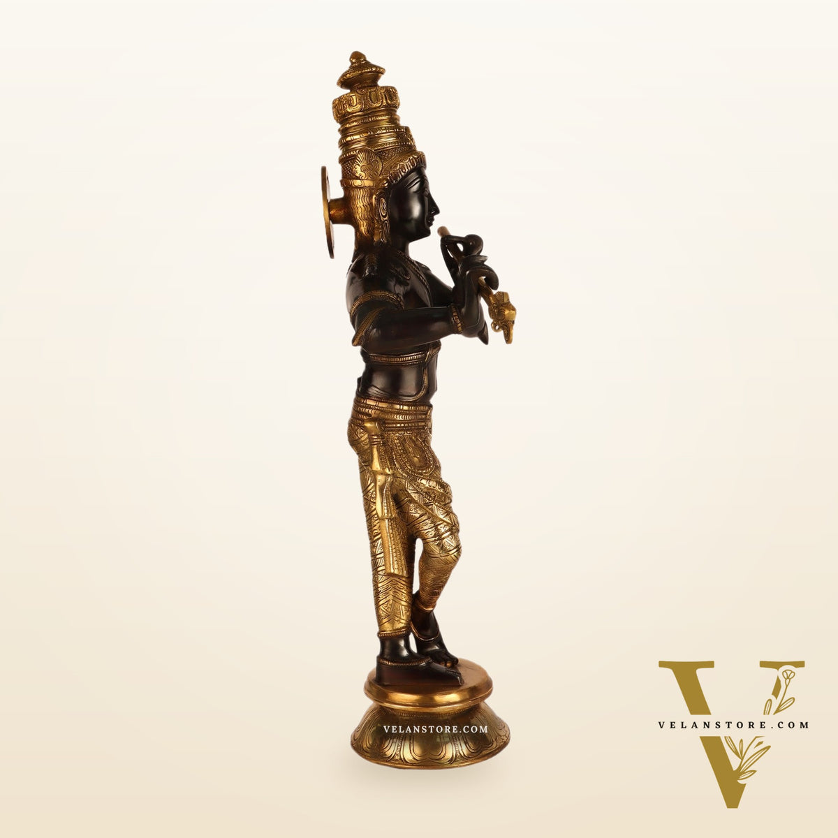 Superfine Brass Krishna Idol Black and Golden Finish |  23 Inch