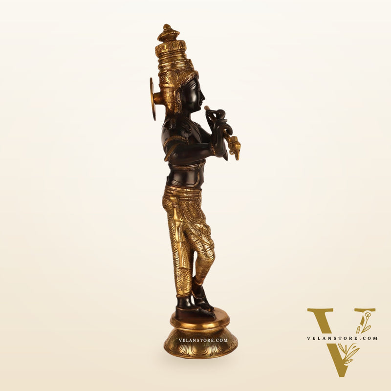 Superfine Brass Krishna Idol Black and Golden Finish |  23 Inch