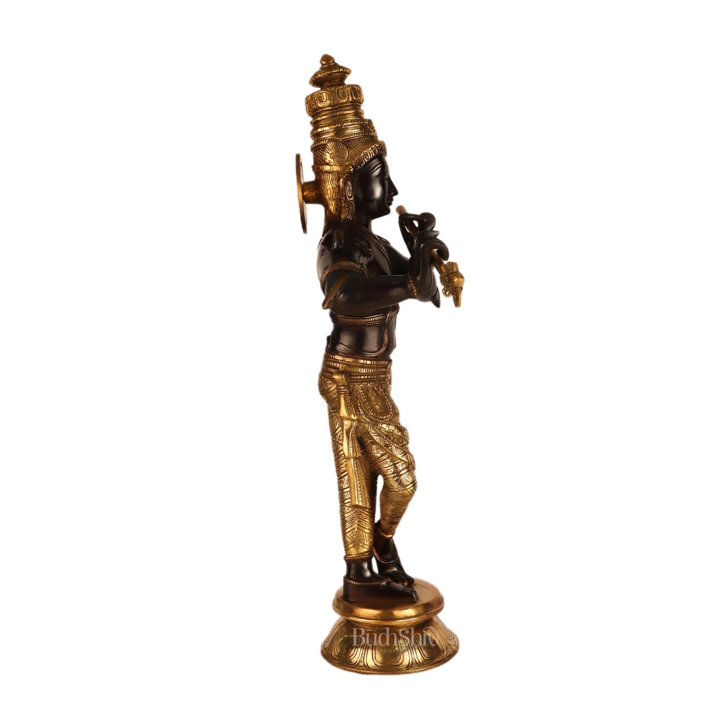 Superfine Brass Krishna Idol Black and Golden Finish |  23 Inch