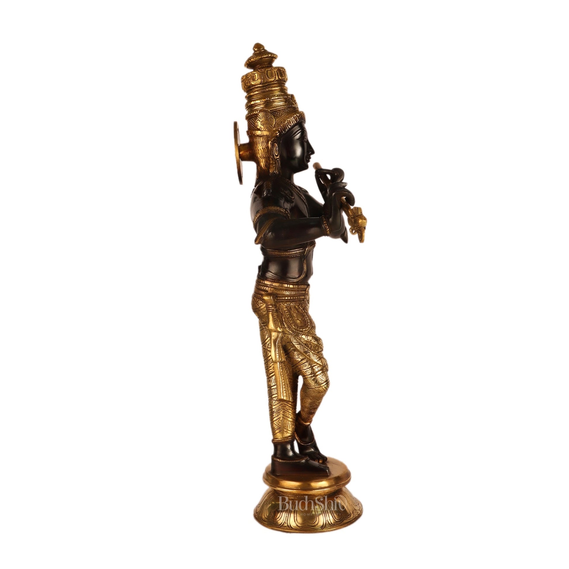 Superfine Brass Krishna Idol Black and Golden Finish |  23 Inch