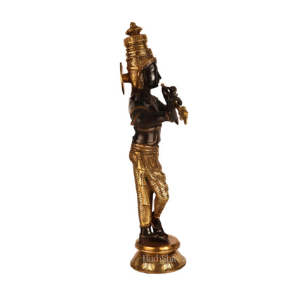 Superfine Brass Krishna Idol Black and Golden Finish |  23 Inch