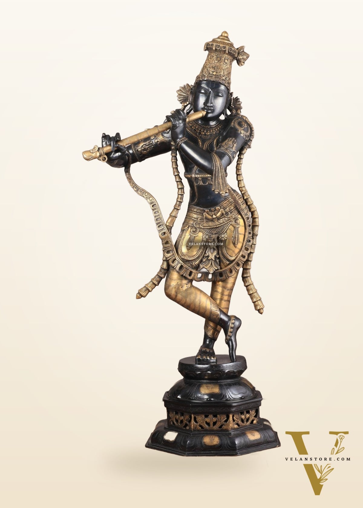 Superfine Brass Krishna Sculpture - 45 Inch Black edition