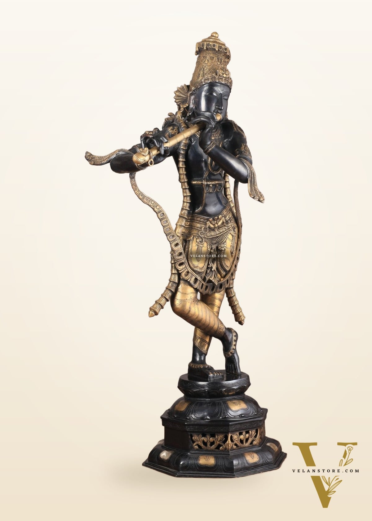 Superfine Brass Krishna Sculpture - 45 Inch Black edition