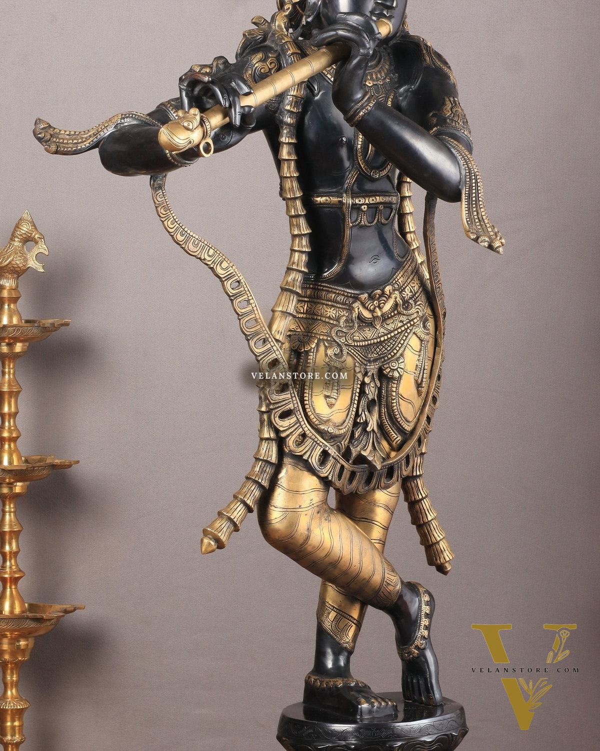 Superfine Brass Krishna Sculpture - 45 Inch Black edition