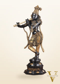 Superfine Brass Krishna Sculpture - 45 Inch Black edition
