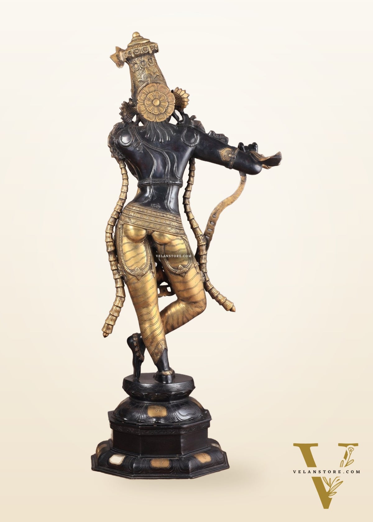 Superfine Brass Krishna Sculpture - 45 Inch Black edition