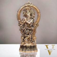 Superfine Brass Krishna Statue | Embossed Prabhaval 32"