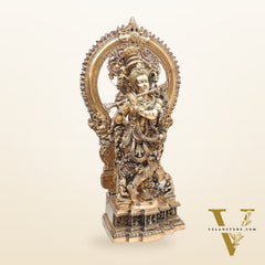 Superfine Brass Krishna Statue | Embossed Prabhaval 32"
